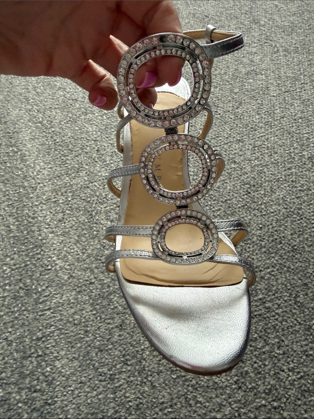 Ivanka Trump Silver Rhinestone Ring Strappy Heels - Picture 2 of 3